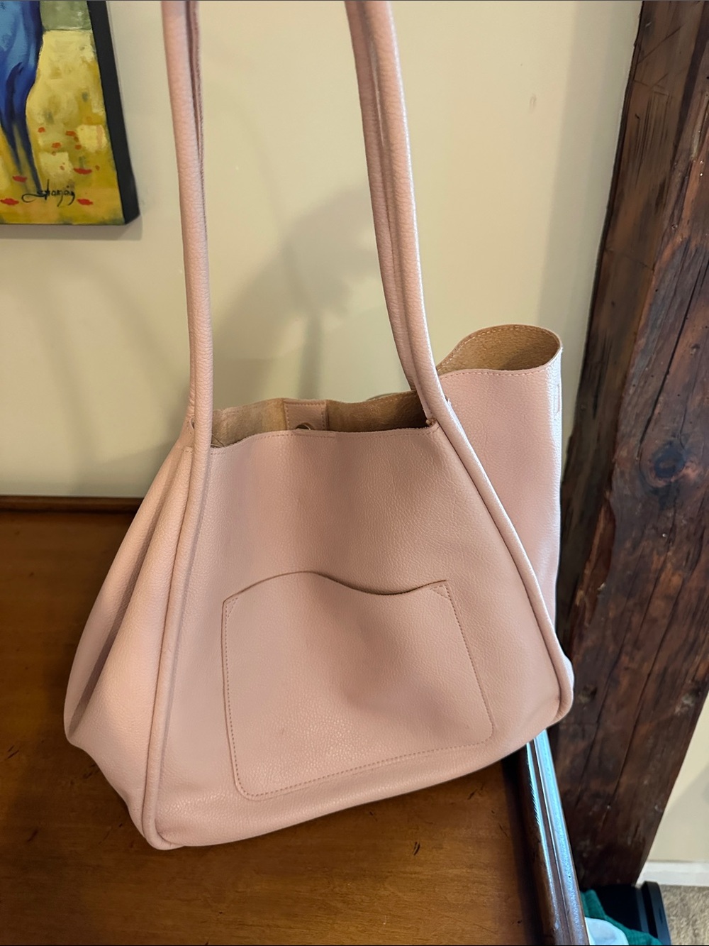 Elegant Soft Pink Leather Women's Tote Bag